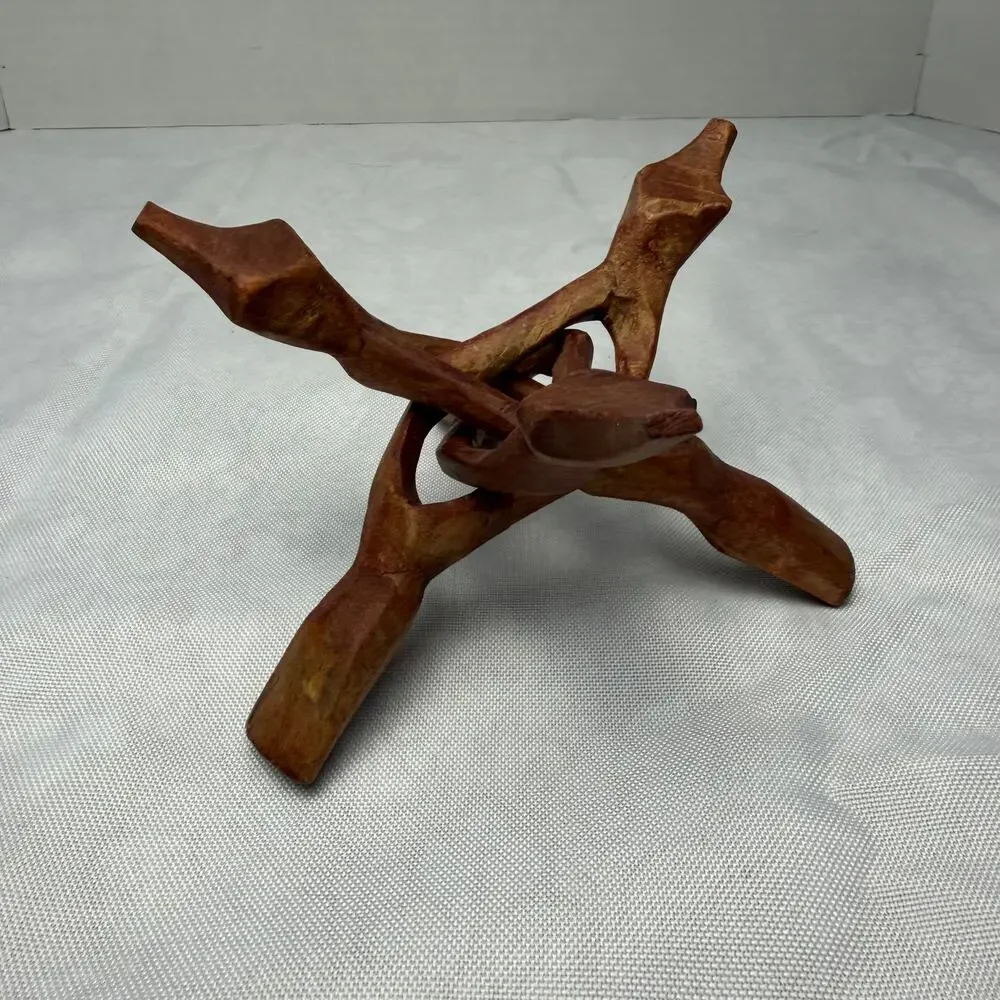 Hand Carved Interlocking‎ Wood Folding Display Stand Small Tripod Puzzle Stand
